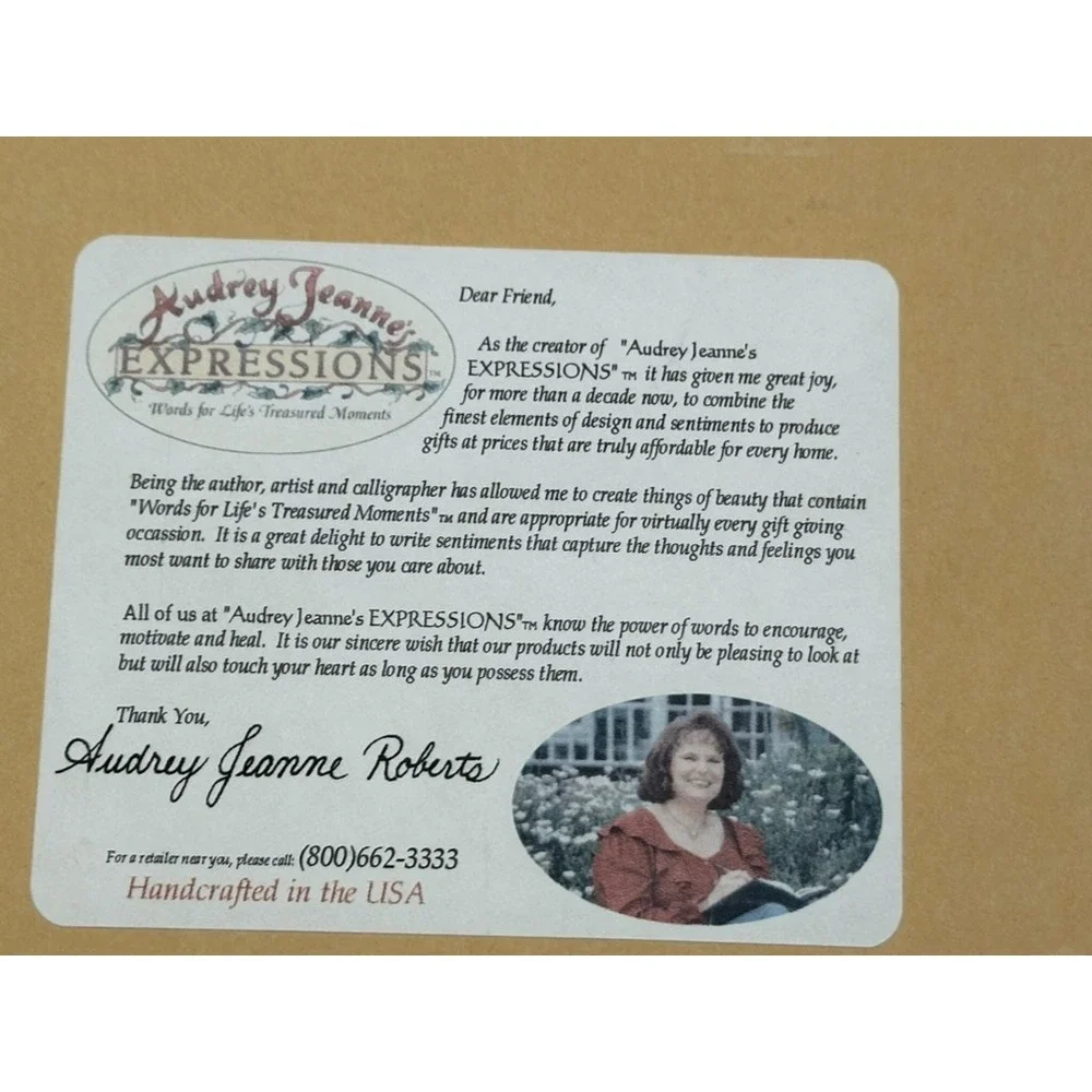 Audrey Jeanne's Expressions Framed Mom Gratitude Encourage‎ Letter Card 2001